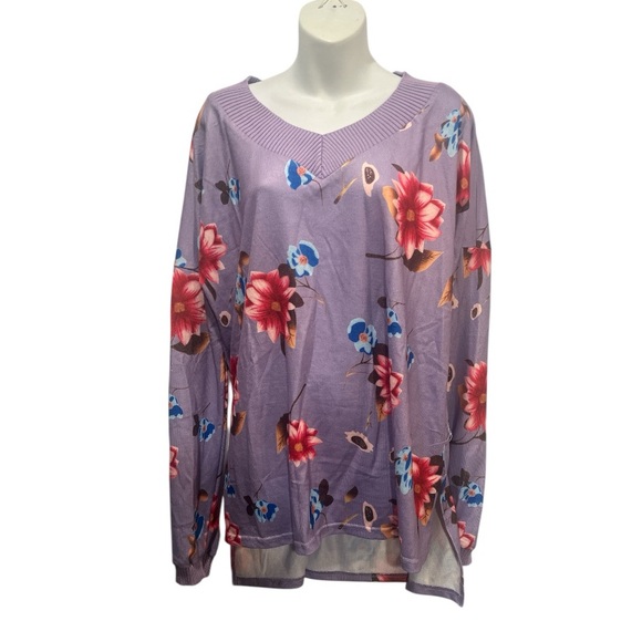 MISSLOOK top long sleeve lavender with floral pattern size 2XL - Picture 1 of 9